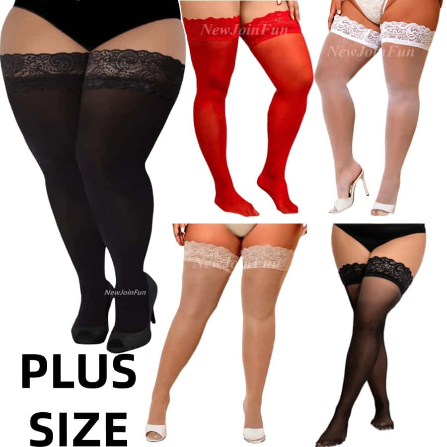 Women Shoes Xxl - NEWJOINFUN セクシーな太もも丈ロング超薄レーストップソックス オーバーサイズ ニーハイガーターストッキング 滑り止め レディース