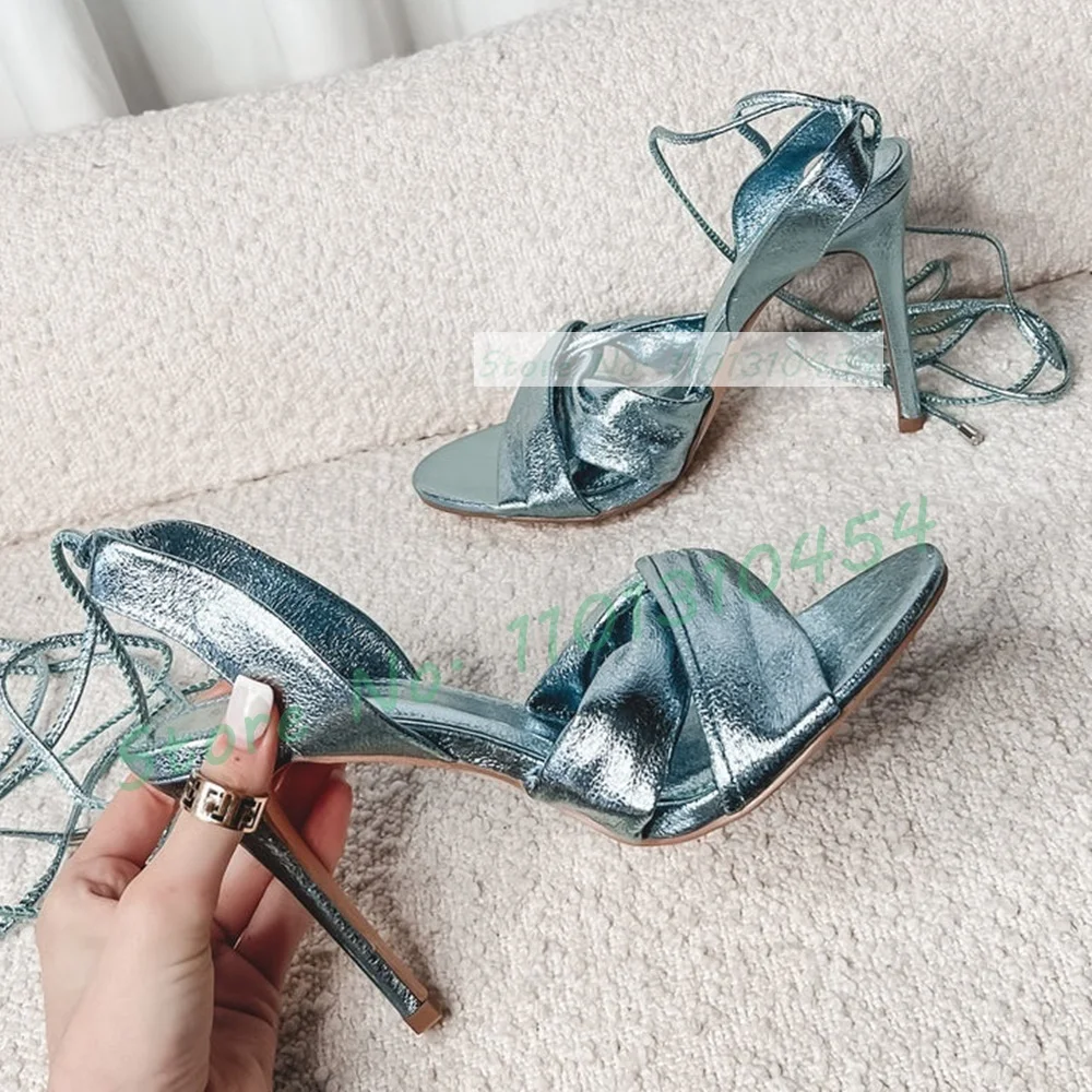 Metallic Heel Sandal - 金属製の青い女性用サンダル,バックストラップ付きのオープントゥのエレガントな靴,パーティーに最適