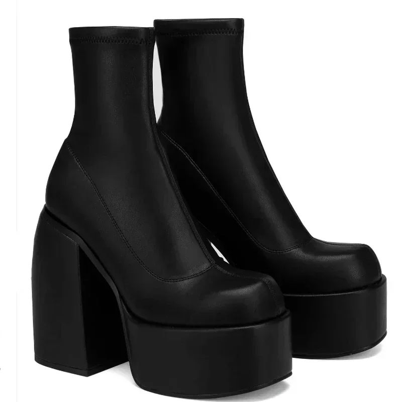Women'S Shoes Chelsea - デザイナーアンクルブーツ女性のためのブランドの女性のヒールプラットフォーム分厚いブルーカウボーイブーツ固体 PU 女性の靴新しいセクシーな 10 センチメートルハイヒール