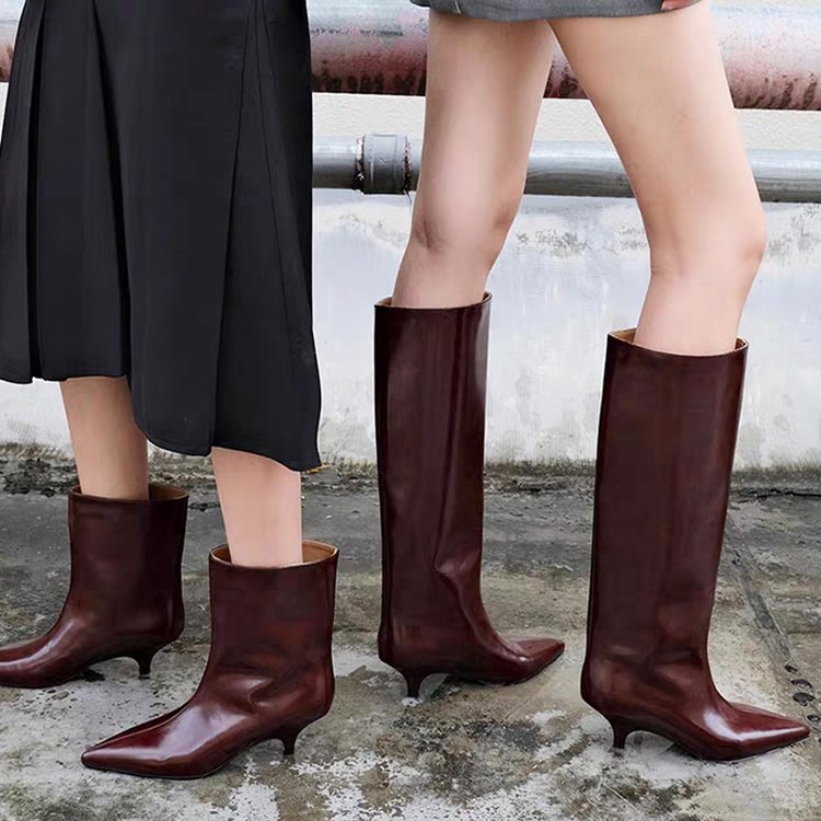 Women'S Shoes Chelsea - レディース チェルシー パテントレザー ハイブーツ バーガンディ ポインテッドトゥ
