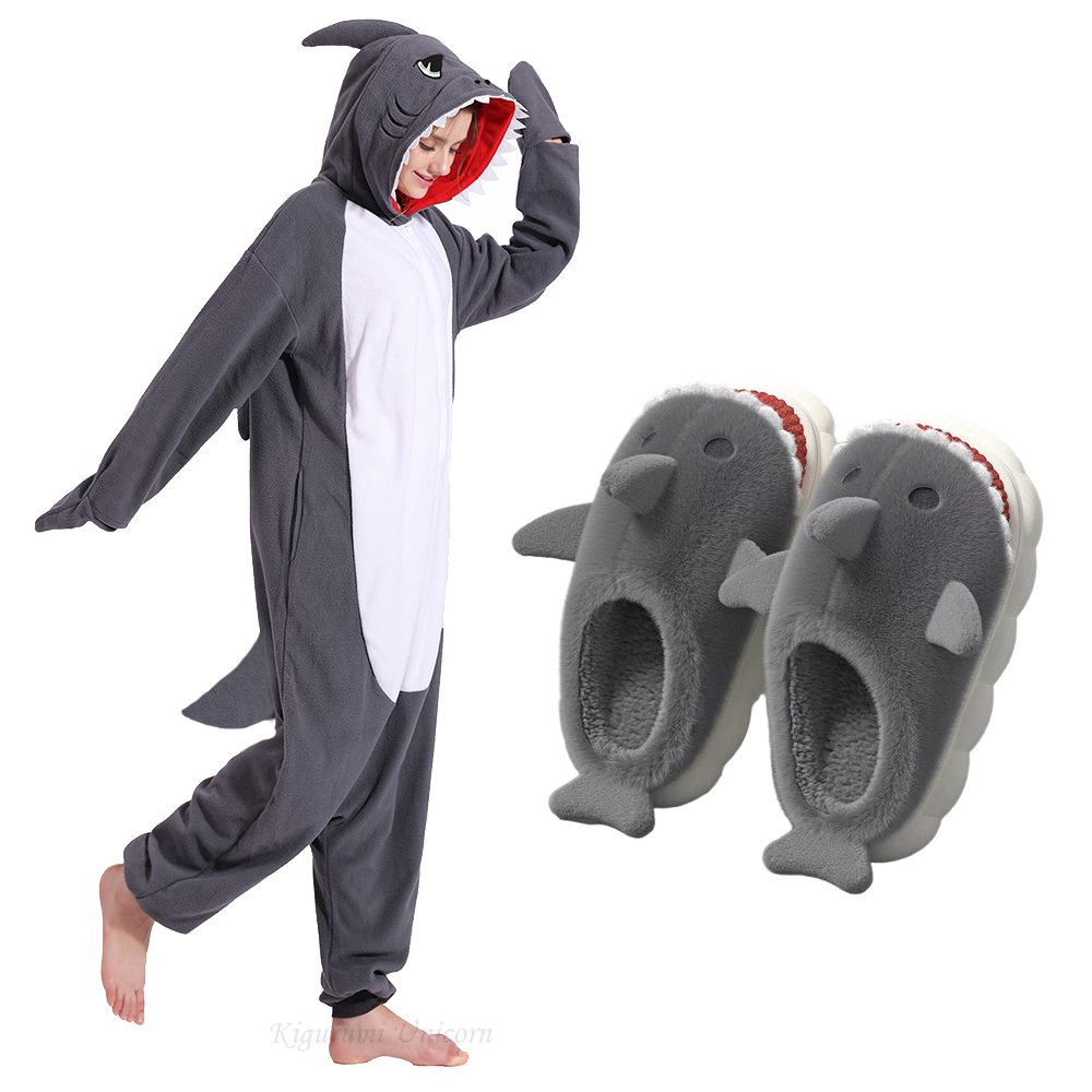 Women Shoes Xxl - 冬のパーティー用フリース着ぐるみ 大人用フリース グレーサメ着ぐるみ ユニコーンアニマル XXLサイズ 漫画風スーツ