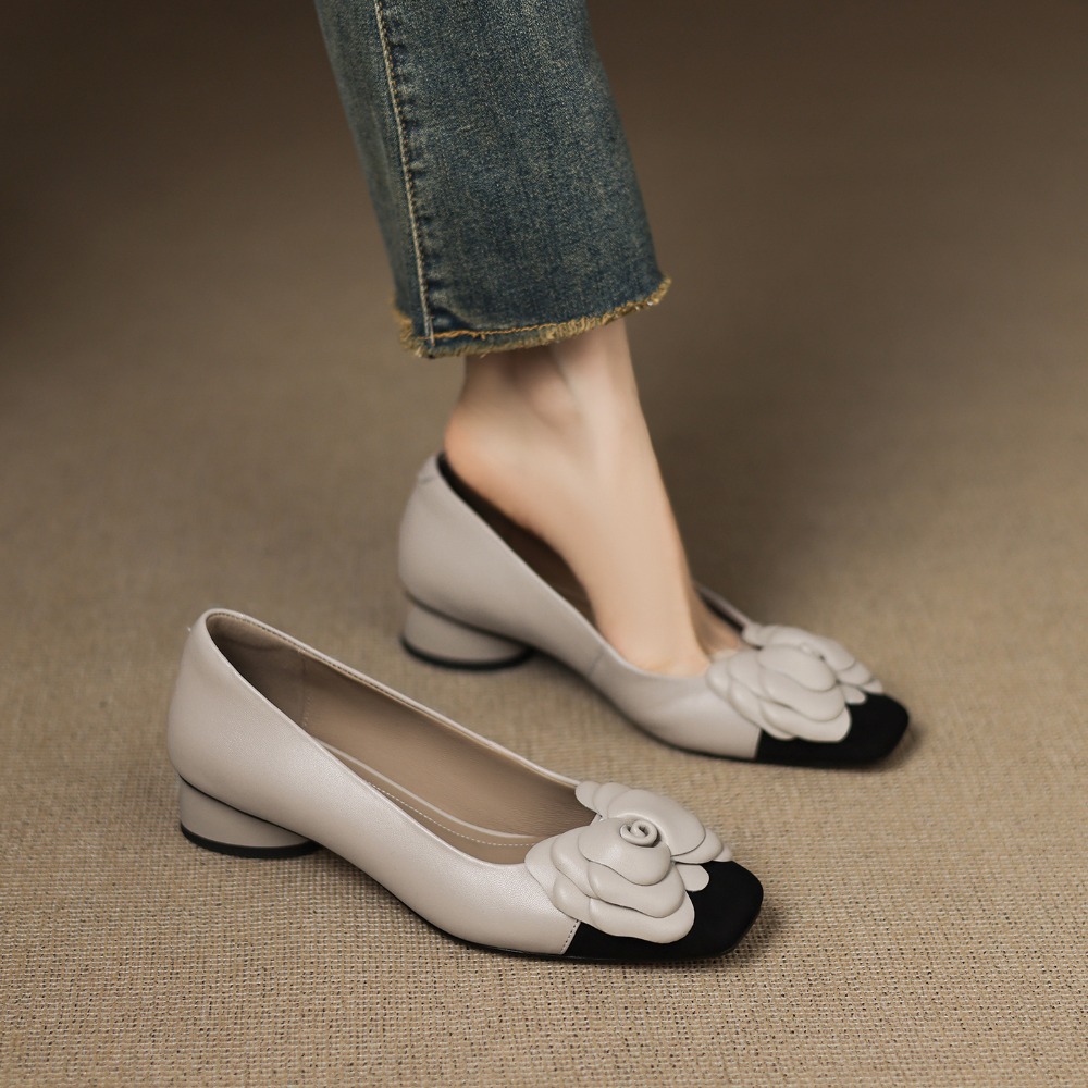 ファッションフラワーシングルシューズ秋の新作スクエアトゥ浅口 - Women'S Shoes Popular のレビューと価格