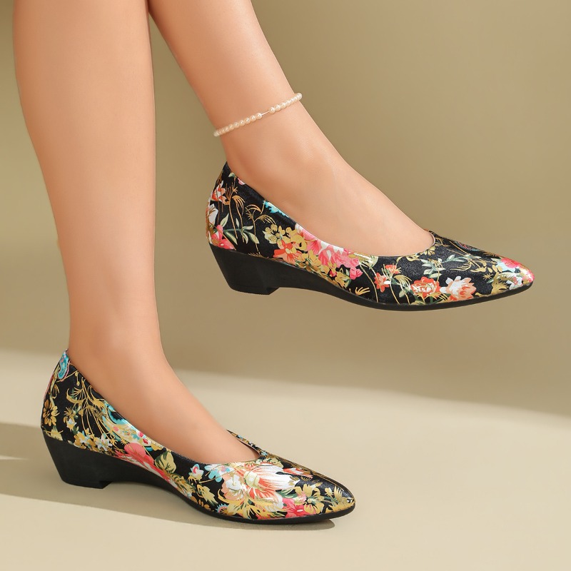 レディース ポインテッドトゥ 花柄プリント ウェッジパンプス - Women Shoes Xxl のレビューと価格