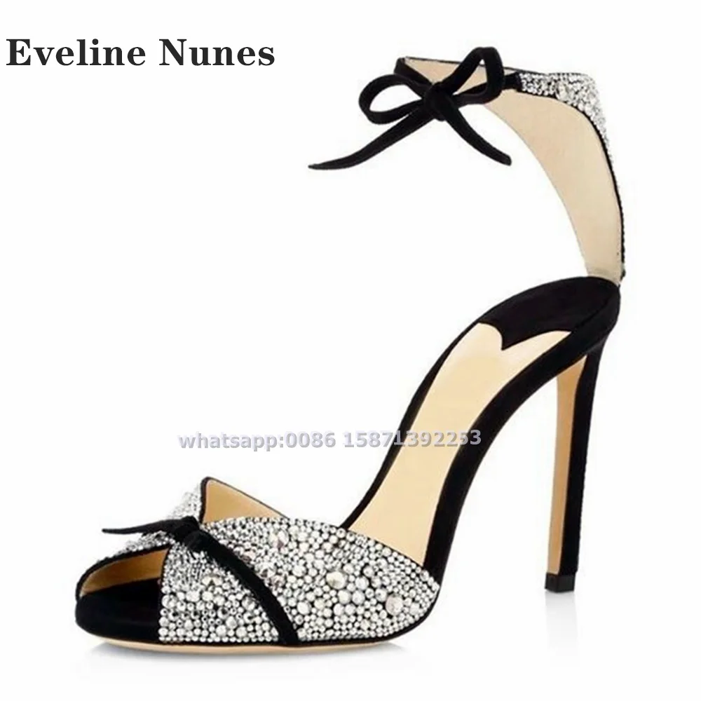 弓ラインストーンアンクルストラップサンダルピープトウスティレ - Metallic Heel Sandal のレビューと価格