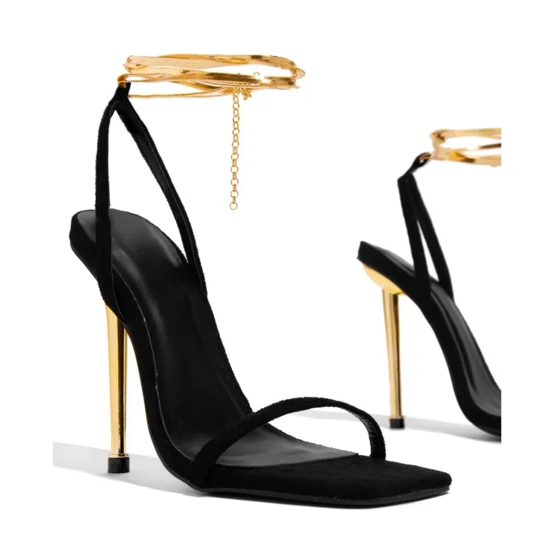 セクシーな女性のゴールド南京錠ハイヒールサンダル女性薄いシン - Metallic Heel Sandal のレビューと価格