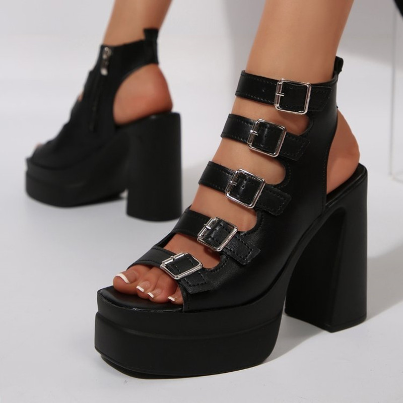 女性の夏の新しいプラットフォームファッションカットアウトメタ - Metallic Heel Sandal のレビューと価格