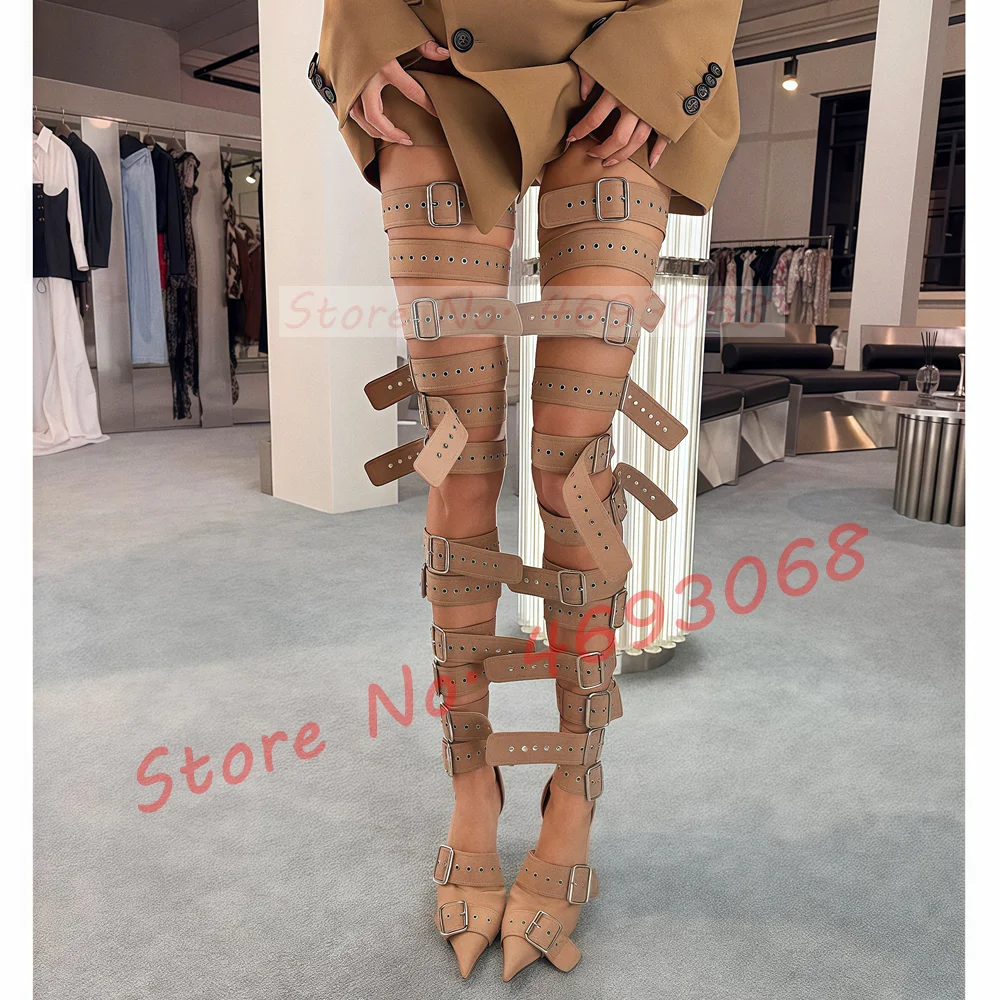 ヌードバックルストラップ太もも丈サンダル レディース セクシ - Metallic Heel Sandal のレビューと価格