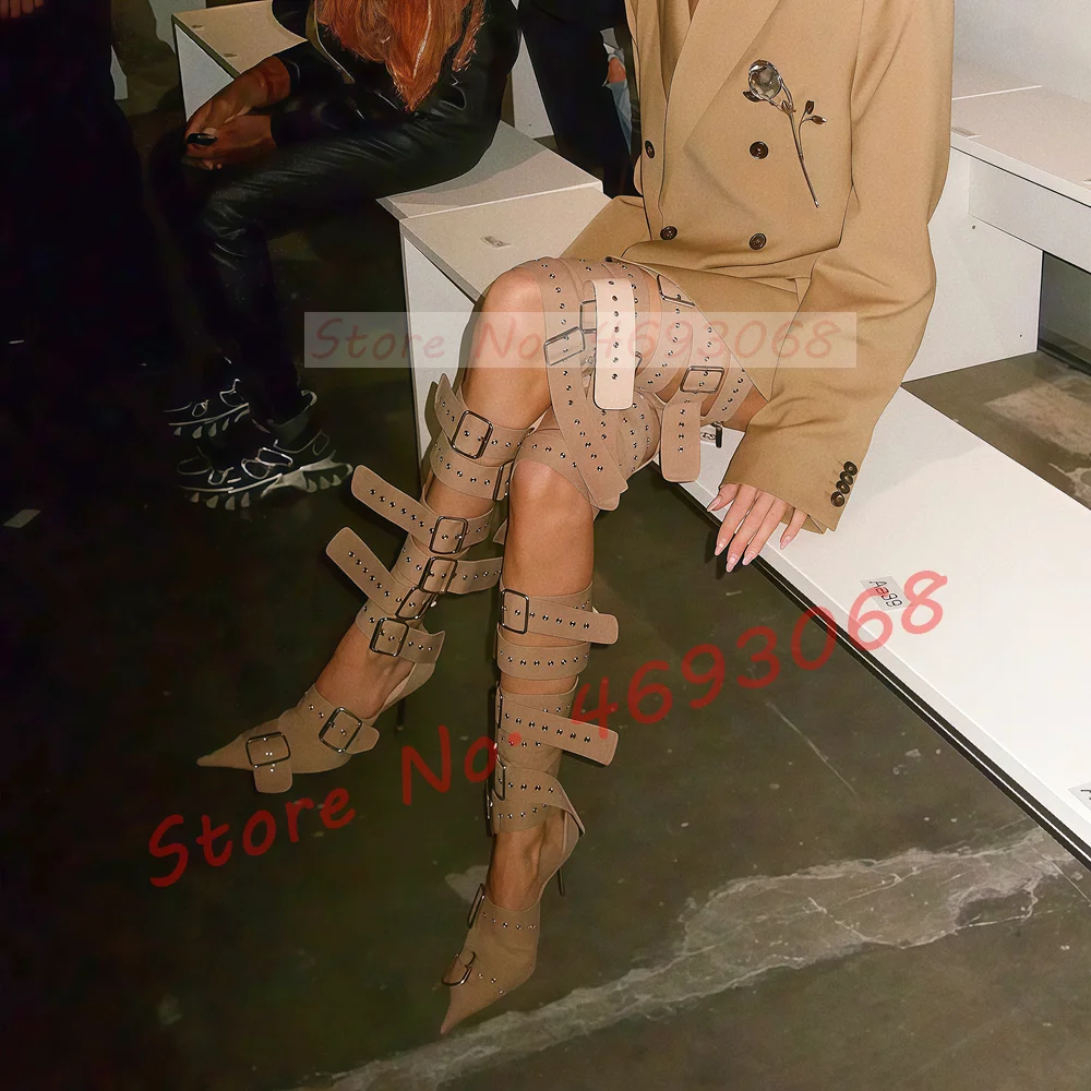 ヌードバックルストラップ太もも丈サンダル レディース セクシ - Metallic Heel Sandal のレビューと価格