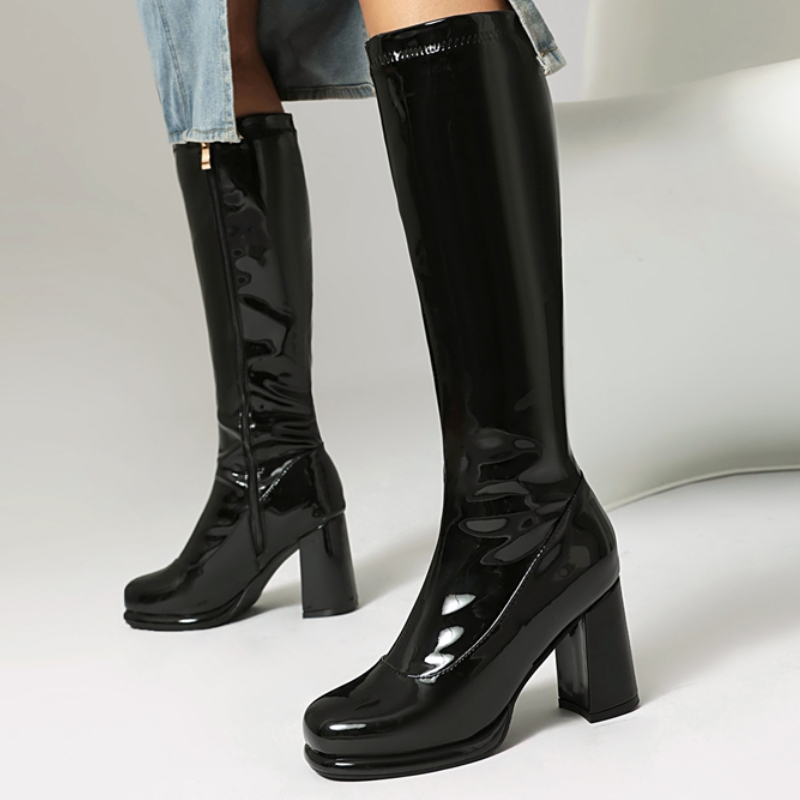 女性用ジッパー付きニーハイレザーブーツ,ロングシェルシーブー - Women'S Shoes Chelsea のレビューと価格
